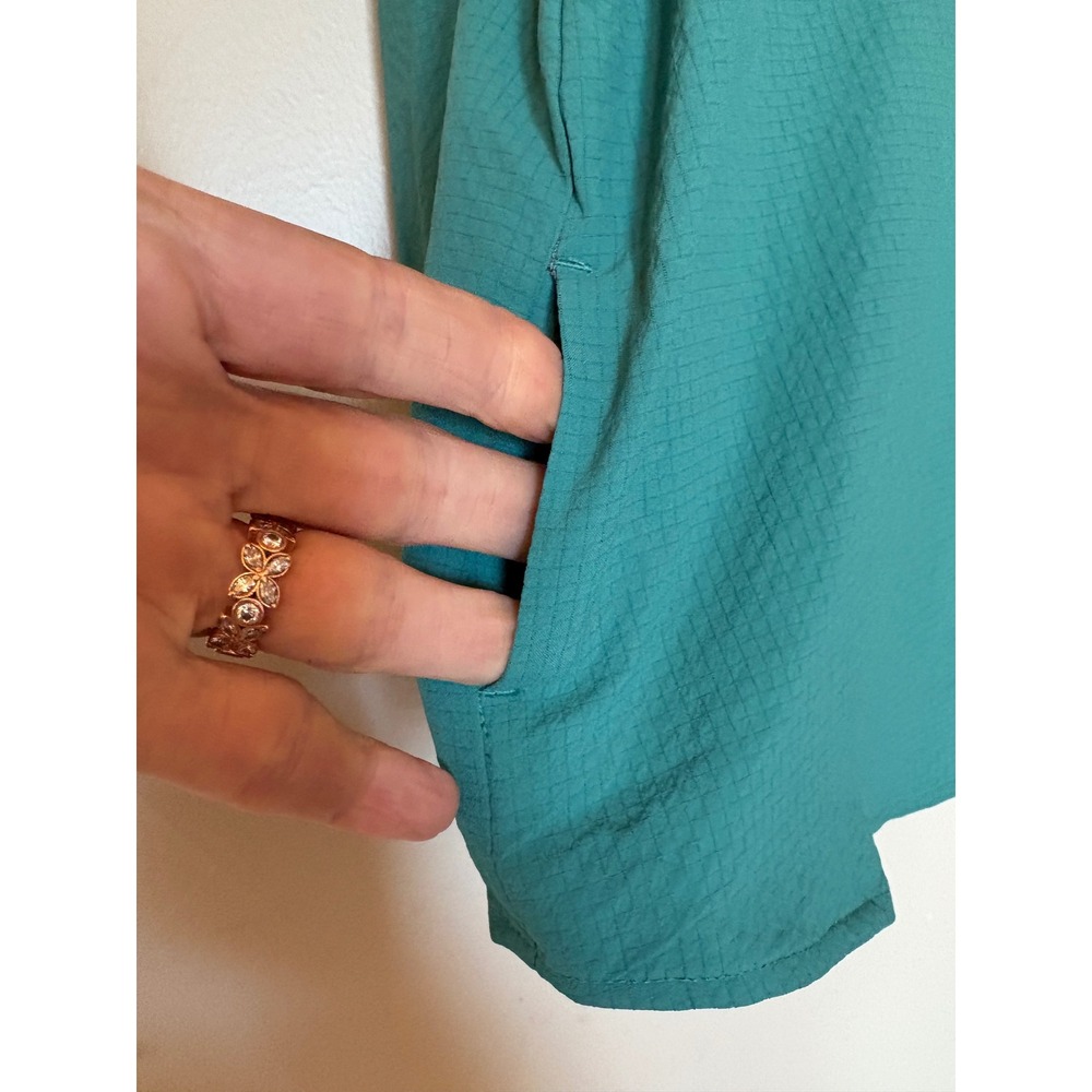Eddie Bauer Women XL Teal Green Ripstop Hiking Shirt Long Sleeve Ventilated Back - Picture 8 of 14